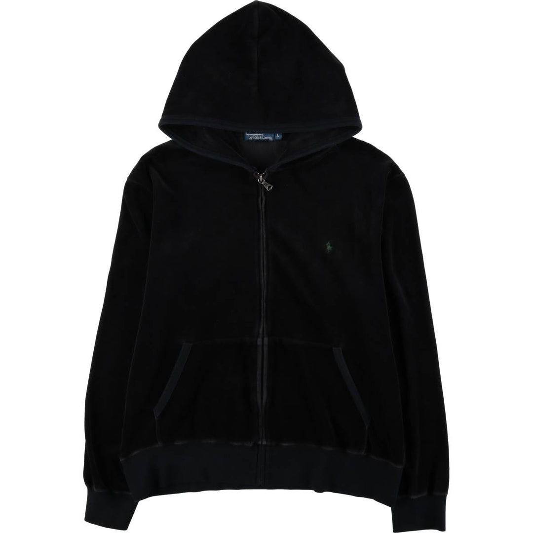 Ralph Lauren POLO by Ralph Lauren Velour Sweat Full-Zip Hoodie, Men's Size L (approx.) cotton black type Vintage Second Hand