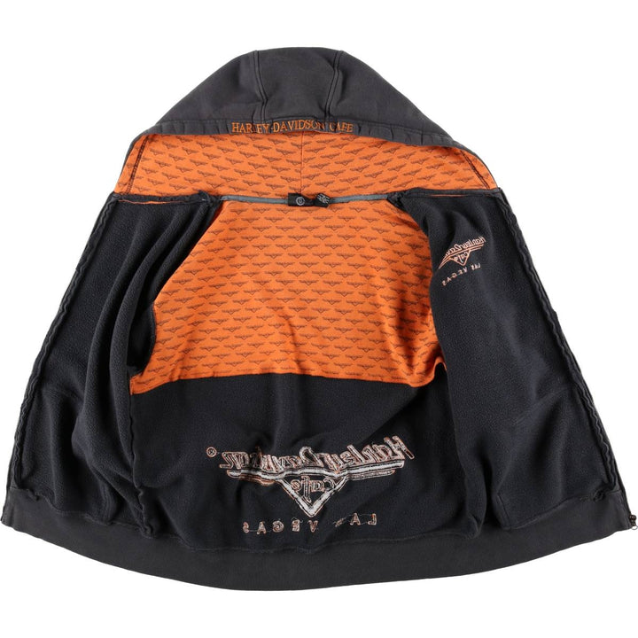 Harley-Davidson Cafe Eagle Pattern Fire Pattern Full-Zip Sweatshirt Hoodie (Men's Size L) cotton gray type Vintage Second Hand