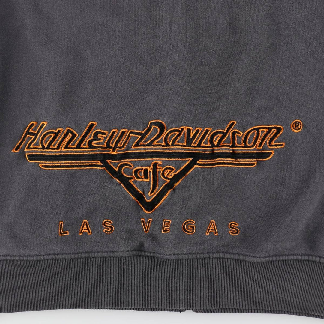 Harley-Davidson Cafe Eagle Pattern Fire Pattern Full-Zip Sweatshirt Hoodie (Men's Size L) cotton gray type Vintage Second Hand