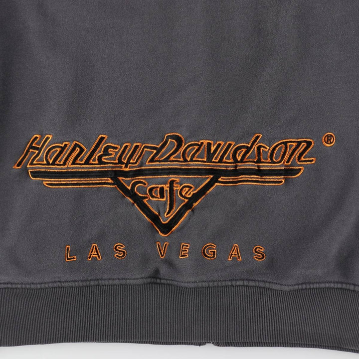 Harley-Davidson Cafe Eagle Pattern Fire Pattern Full-Zip Sweatshirt Hoodie (Men's Size L) cotton gray type Vintage Second Hand