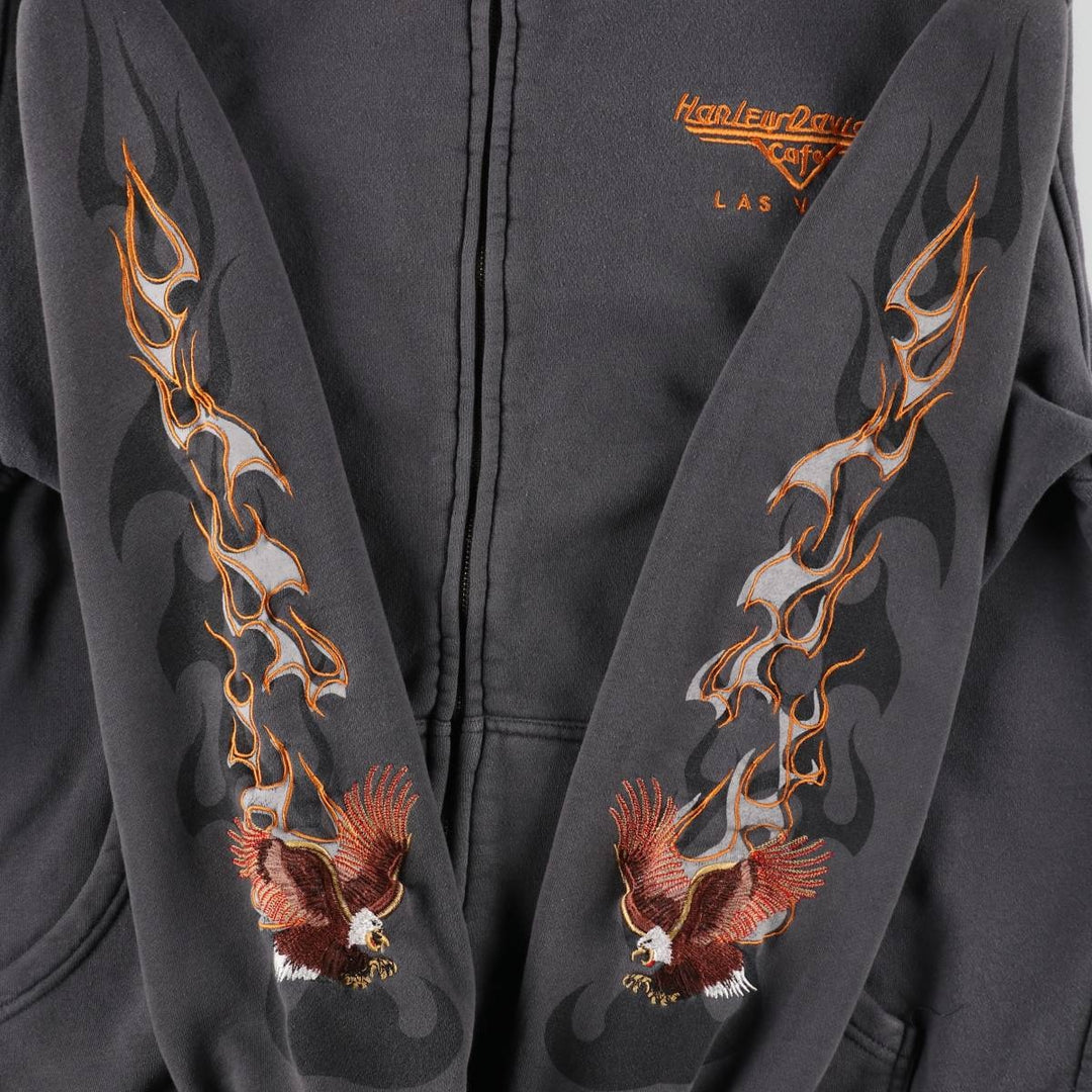 Harley-Davidson Cafe Eagle Pattern Fire Pattern Full-Zip Sweatshirt Hoodie (Men's Size L) cotton gray type Vintage Second Hand