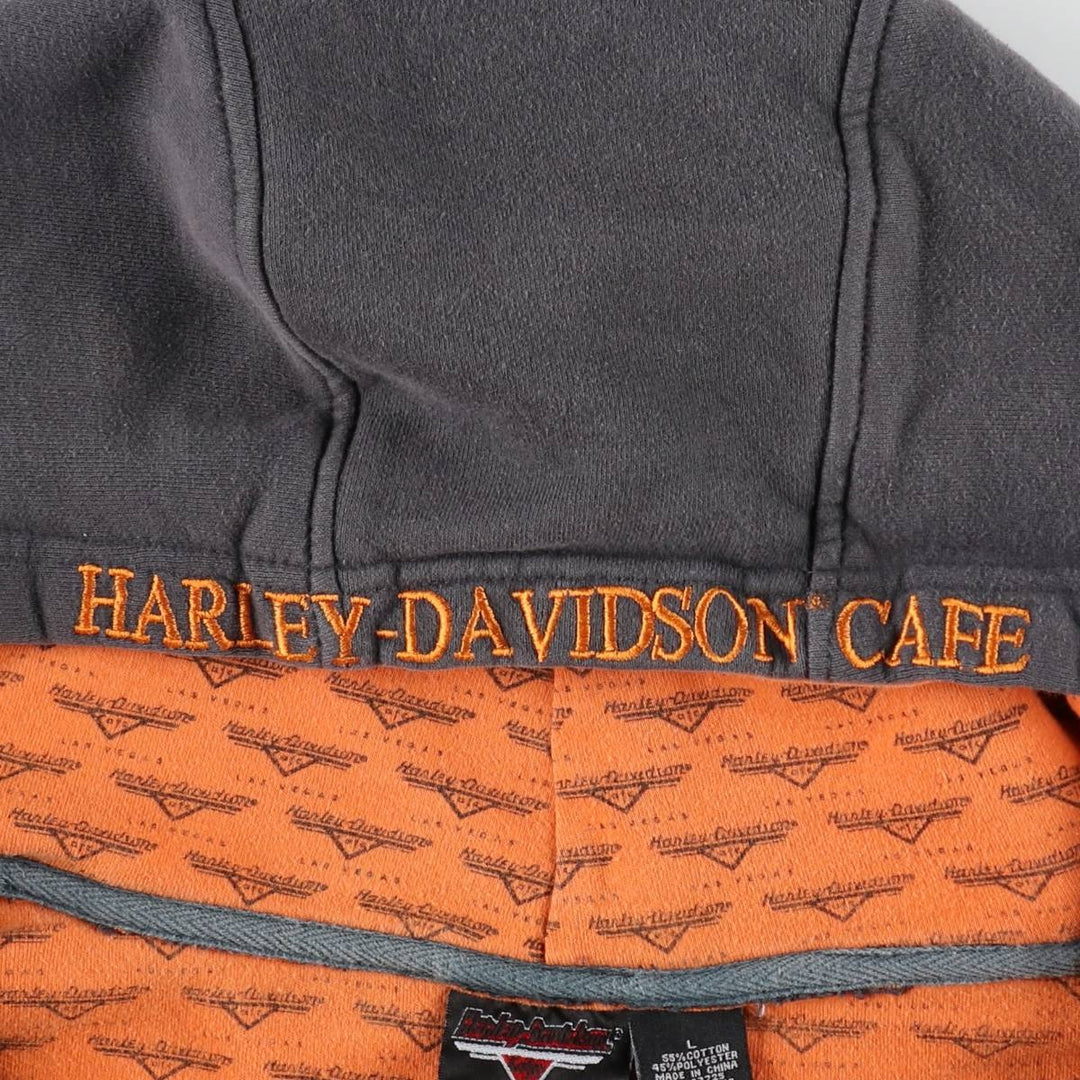 Harley-Davidson Cafe Eagle Pattern Fire Pattern Full-Zip Sweatshirt Hoodie (Men's Size L) cotton gray type Vintage Second Hand