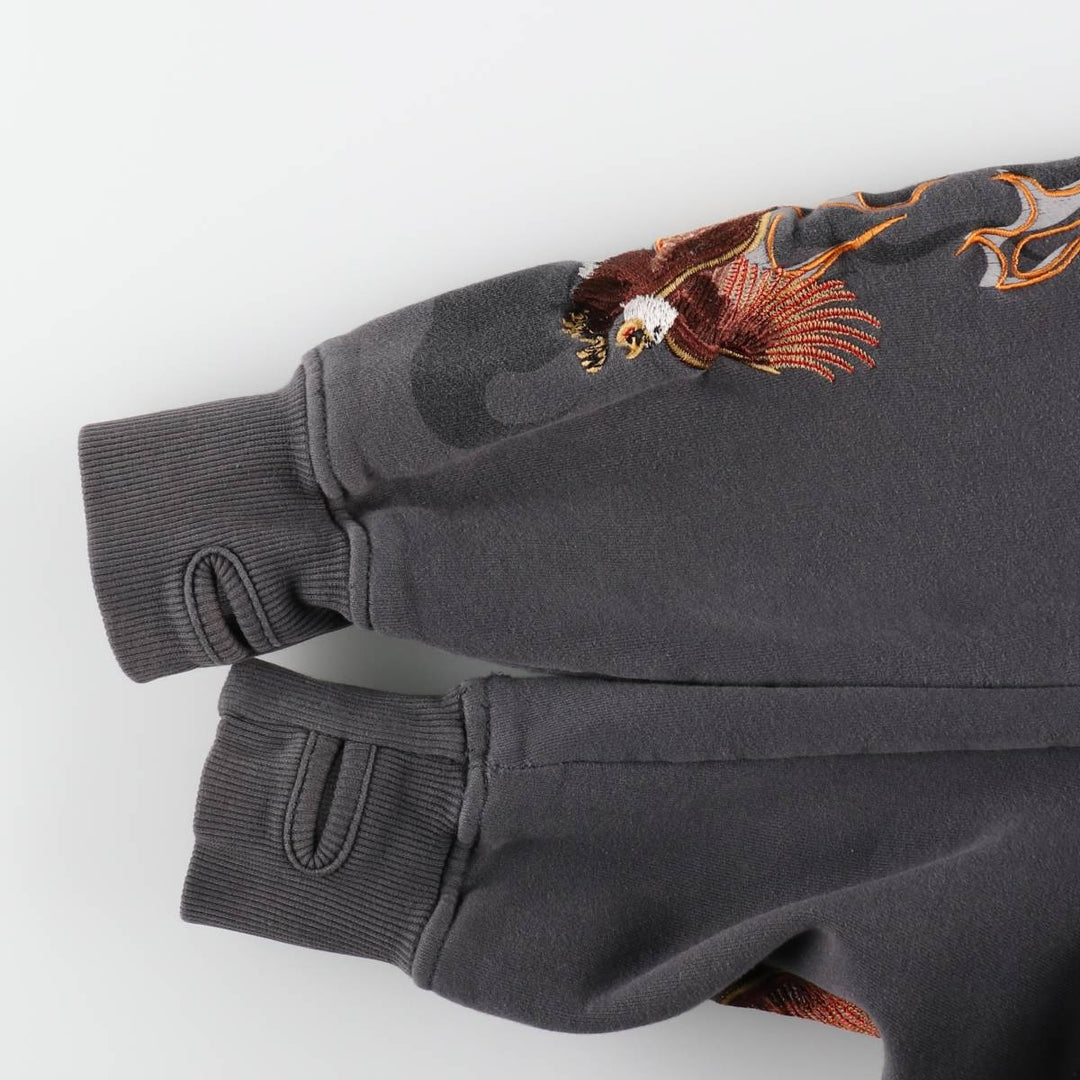 Harley-Davidson Cafe Eagle Pattern Fire Pattern Full-Zip Sweatshirt Hoodie (Men's Size L) cotton gray type Vintage Second Hand