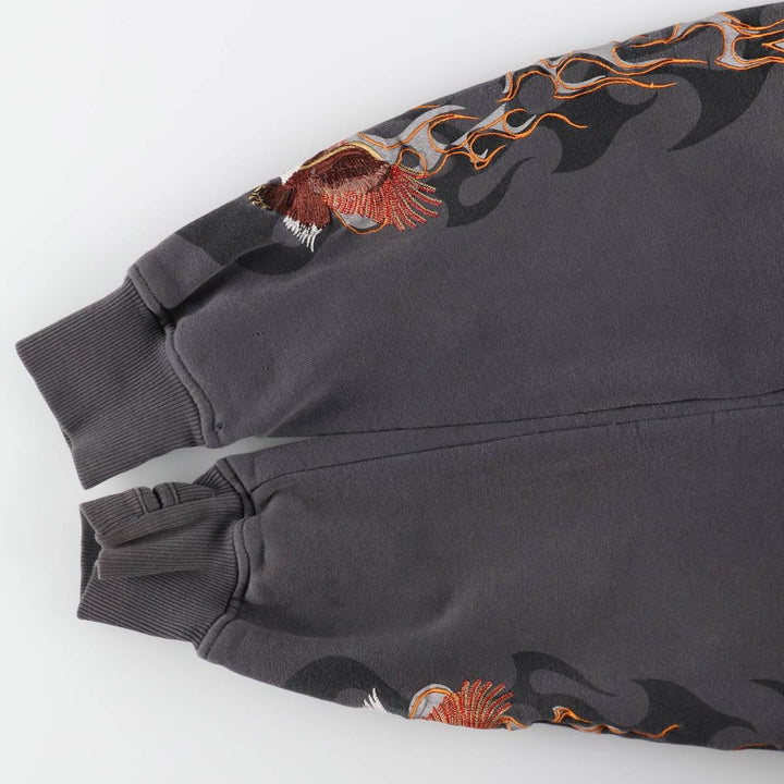 Harley-Davidson Cafe Eagle Pattern Fire Pattern Full-Zip Sweatshirt Hoodie (Men's Size L) cotton gray type Vintage Second Hand