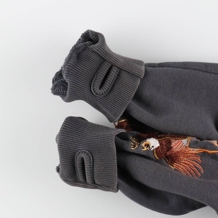 Harley-Davidson Cafe Eagle Pattern Fire Pattern Full-Zip Sweatshirt Hoodie (Men's Size L) cotton gray type Vintage Second Hand