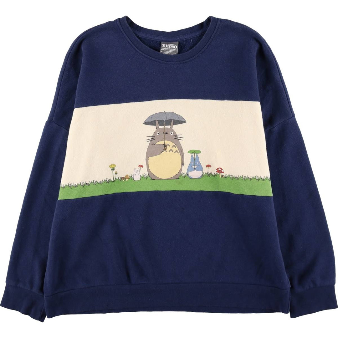 MY NEIGHBOR TOTORO Character Sweatshirt (Men's Size M) cotton navy blue type Vintage Second Hand