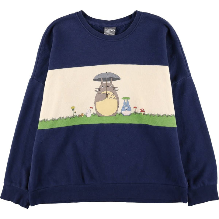 MY NEIGHBOR TOTORO Character Sweatshirt (Men's Size M) cotton navy blue type Vintage Second Hand