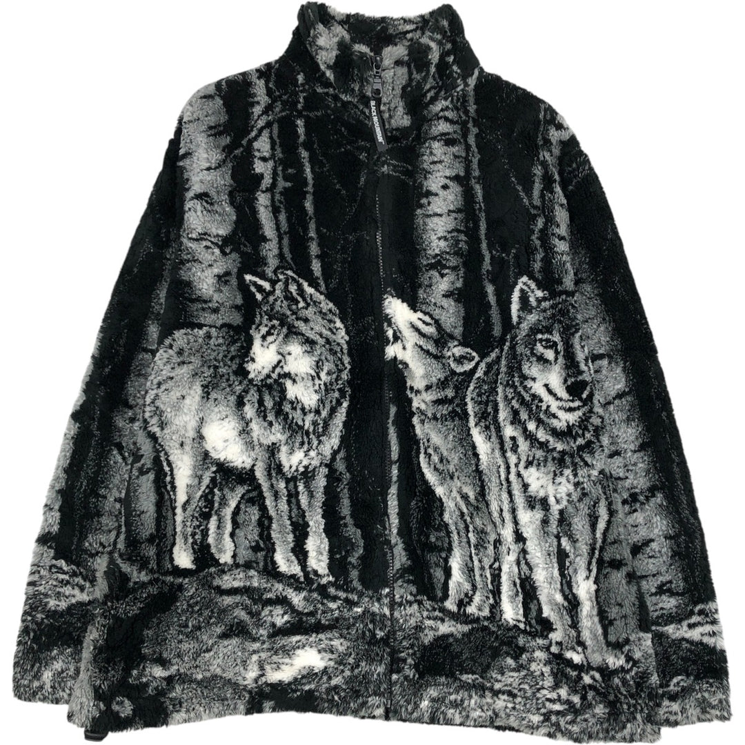 Vintage 90'S BLACK MOUNTAIN all-over wolf pattern fleece jacket, made in the USA, size M, men's acrylic black type Vintage Second Hand