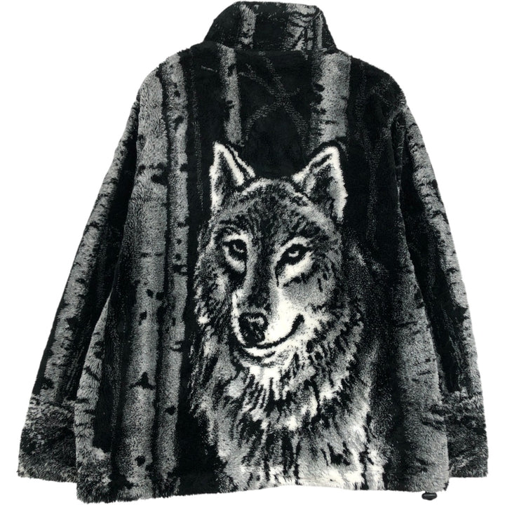 Vintage 90'S BLACK MOUNTAIN all-over wolf pattern fleece jacket, made in the USA, size M, men's acrylic black type Vintage Second Hand
