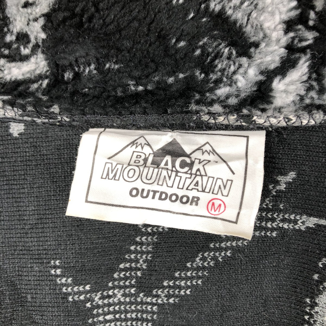Vintage 90'S BLACK MOUNTAIN all-over wolf pattern fleece jacket, made in the USA, size M, men's acrylic black type Vintage Second Hand