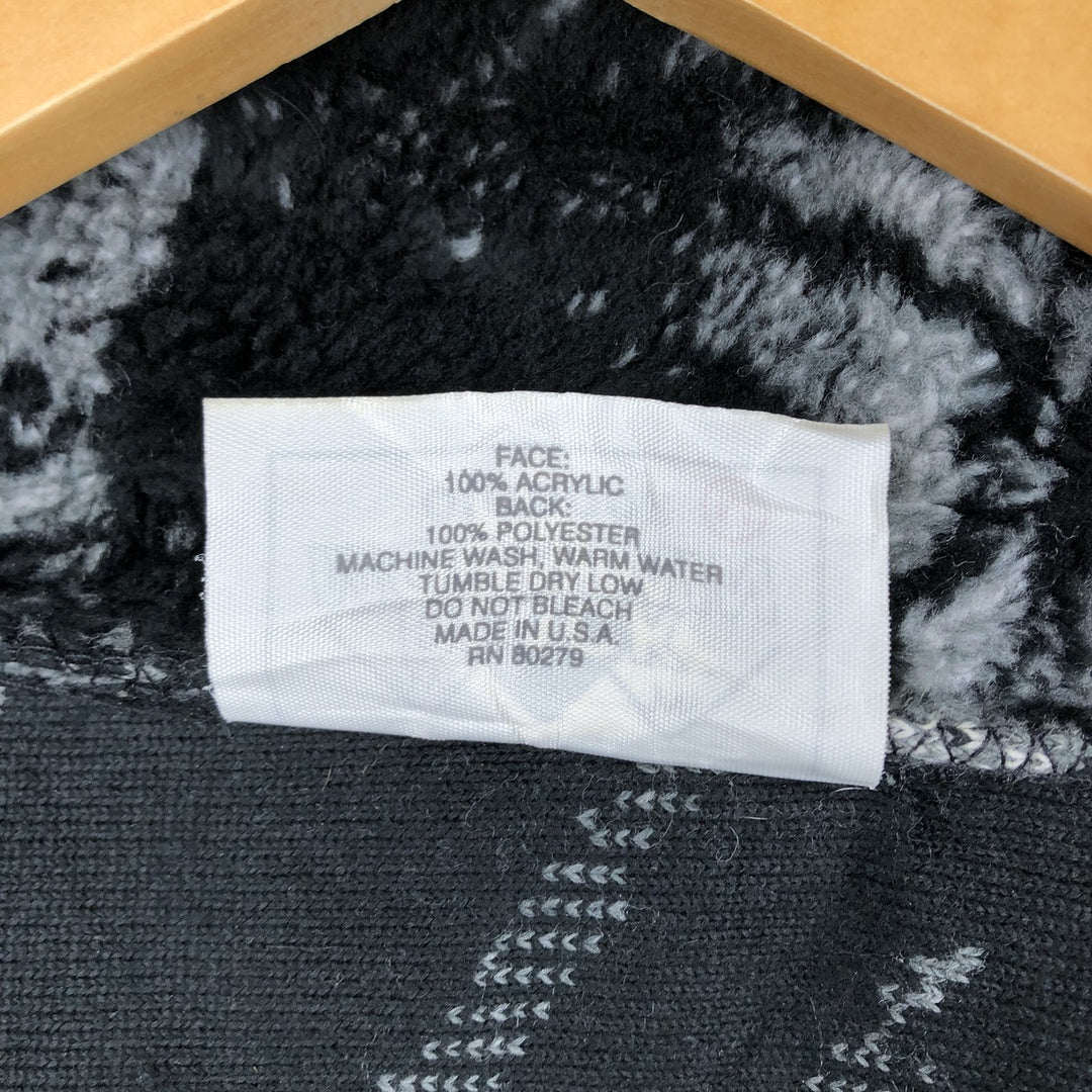 Vintage 90'S BLACK MOUNTAIN all-over wolf pattern fleece jacket, made in the USA, size M, men's acrylic black type Vintage Second Hand
