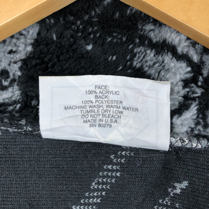 Vintage 90'S BLACK MOUNTAIN all-over wolf pattern fleece jacket, made in the USA, size M, men's acrylic black type Vintage Second Hand