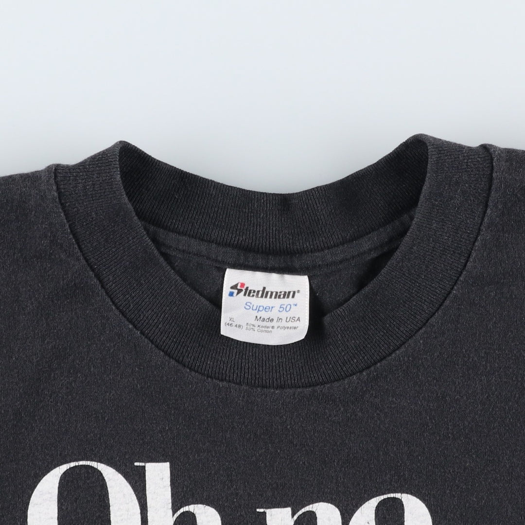 80s-90'S Stedman Message Print T-Shirt, Made in USA, Men's XL equivalent, Vintage polyester black type Vintage Second Hand