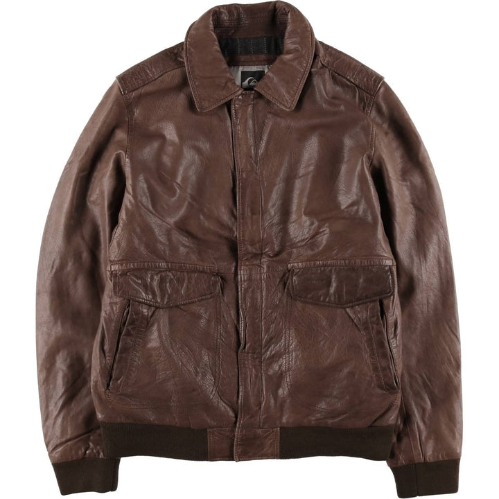 Quiksilver collared padded leather blouson, men's size L (approx.) Genuine Leather Lambskin brown type Vintage Second Hand