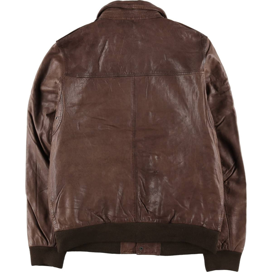 Quiksilver collared padded leather blouson, men's size L (approx.) Genuine Leather Lambskin brown type Vintage Second Hand