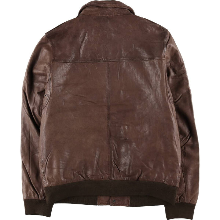 Quiksilver collared padded leather blouson, men's size L (approx.) Genuine Leather Lambskin brown type Vintage Second Hand
