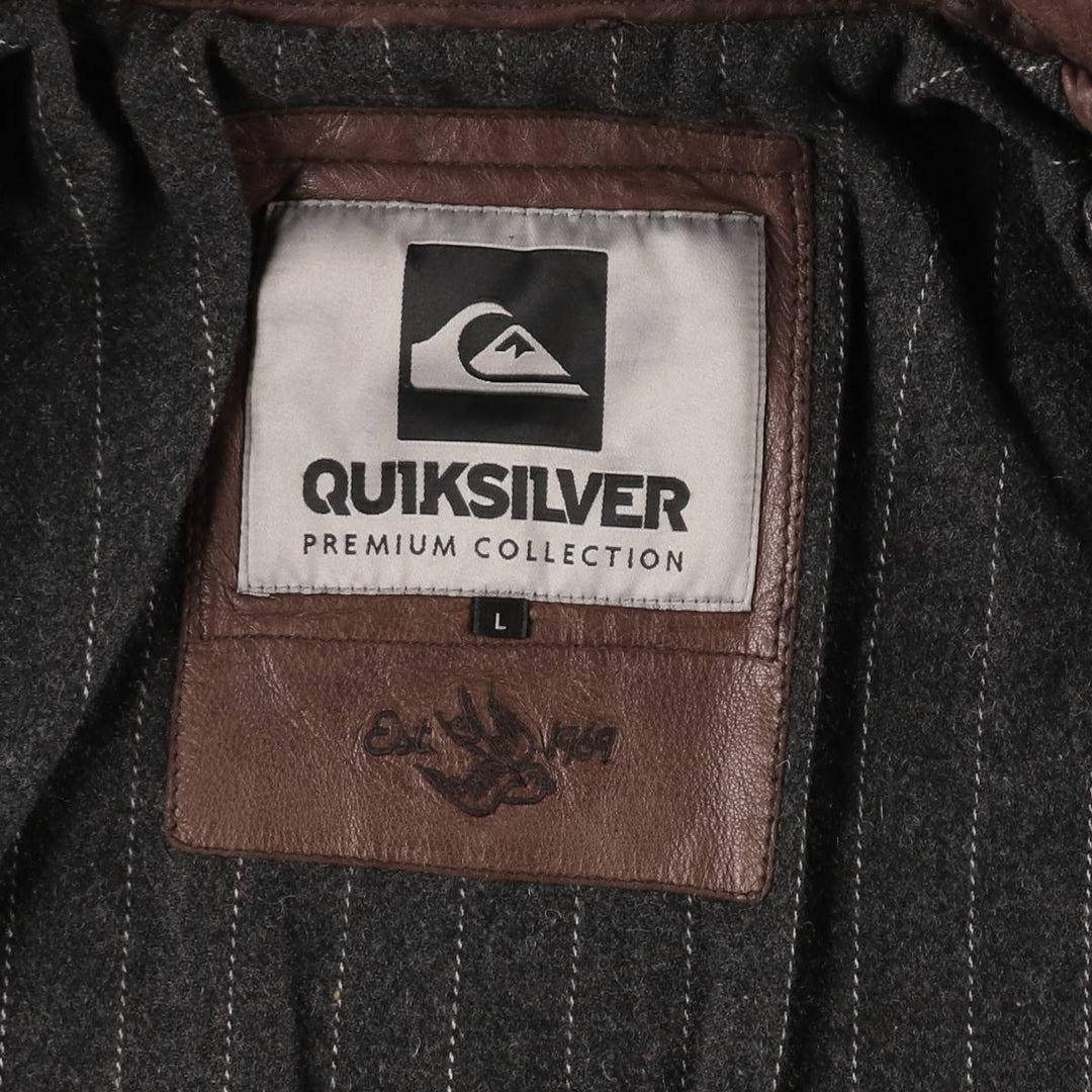 Quiksilver collared padded leather blouson, men's size L (approx.) Genuine Leather Lambskin brown type Vintage Second Hand