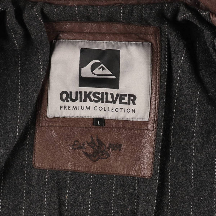 Quiksilver collared padded leather blouson, men's size L (approx.) Genuine Leather Lambskin brown type Vintage Second Hand