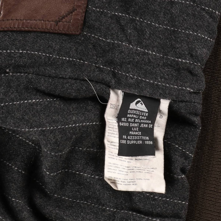 Quiksilver collared padded leather blouson, men's size L (approx.) Genuine Leather Lambskin brown type Vintage Second Hand