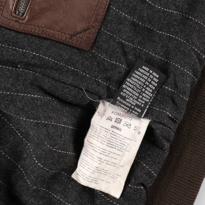 Quiksilver collared padded leather blouson, men's size L (approx.) Genuine Leather Lambskin brown type Vintage Second Hand