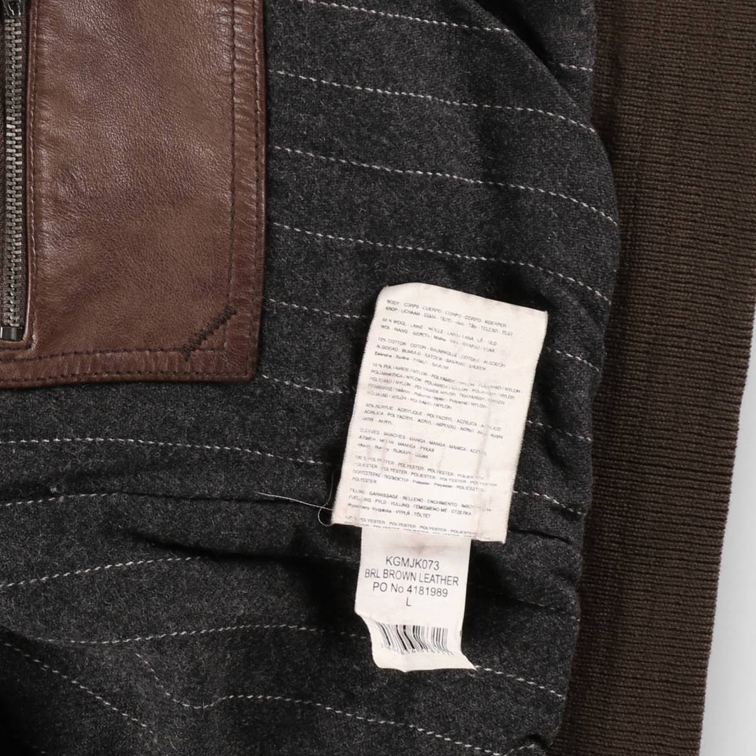 Quiksilver collared padded leather blouson, men's size L (approx.) Genuine Leather Lambskin brown type Vintage Second Hand