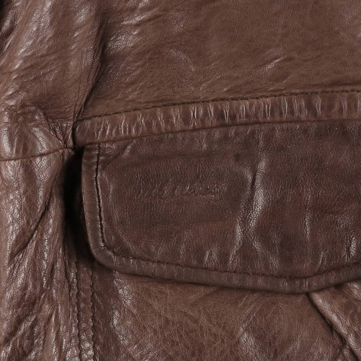 Quiksilver collared padded leather blouson, men's size L (approx.) Genuine Leather Lambskin brown type Vintage Second Hand
