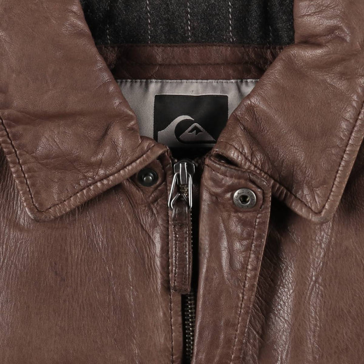 Quiksilver collared padded leather blouson, men's size L (approx.) Genuine Leather Lambskin brown type Vintage Second Hand