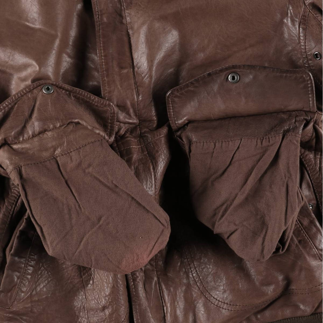 Quiksilver collared padded leather blouson, men's size L (approx.) Genuine Leather Lambskin brown type Vintage Second Hand