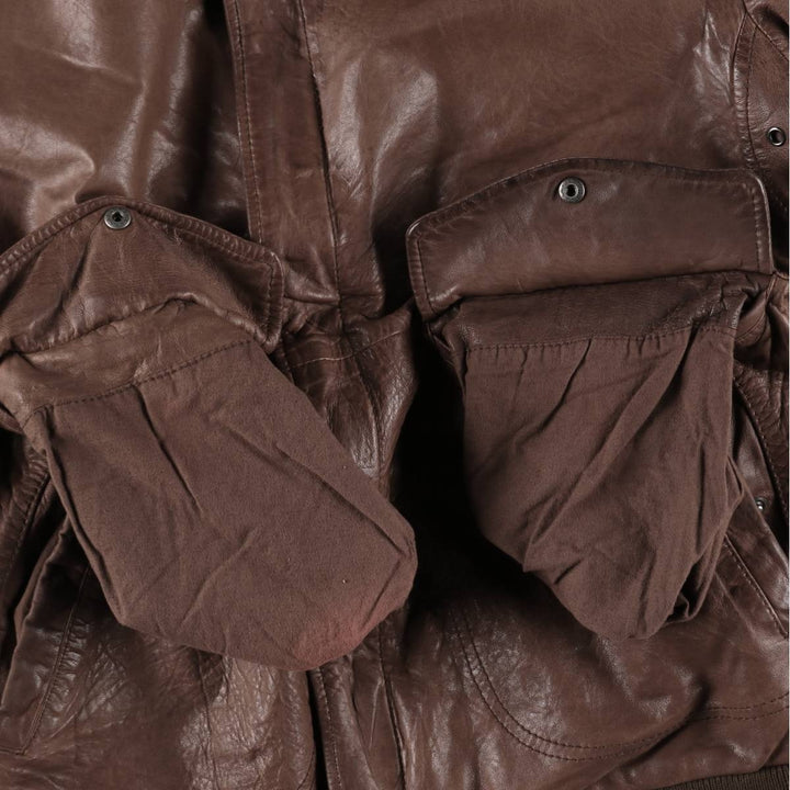 Quiksilver collared padded leather blouson, men's size L (approx.) Genuine Leather Lambskin brown type Vintage Second Hand