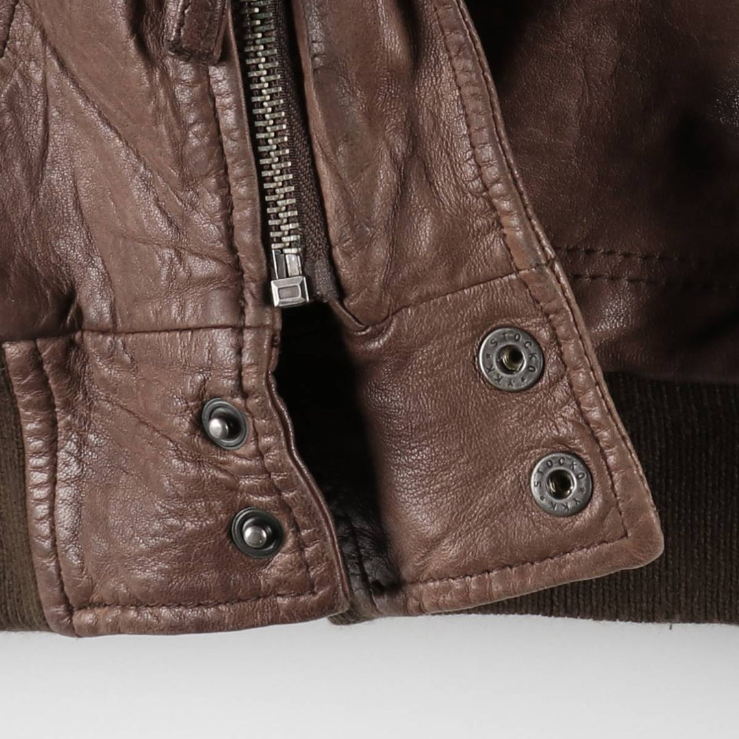 Quiksilver collared padded leather blouson, men's size L (approx.) Genuine Leather Lambskin brown type Vintage Second Hand