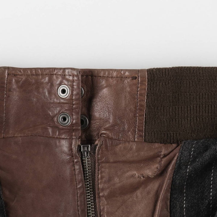 Quiksilver collared padded leather blouson, men's size L (approx.) Genuine Leather Lambskin brown type Vintage Second Hand