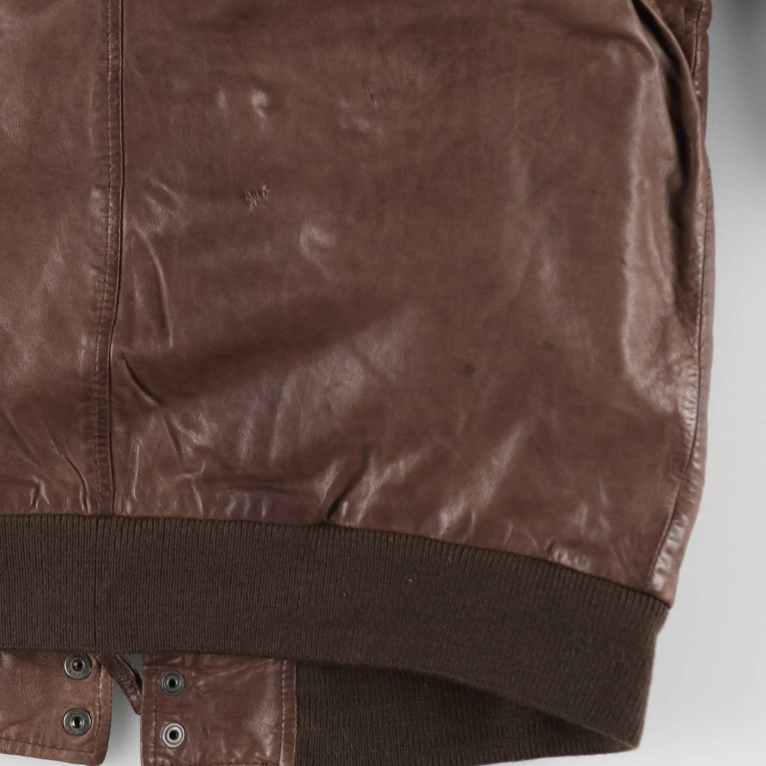 Quiksilver collared padded leather blouson, men's size L (approx.) Genuine Leather Lambskin brown type Vintage Second Hand