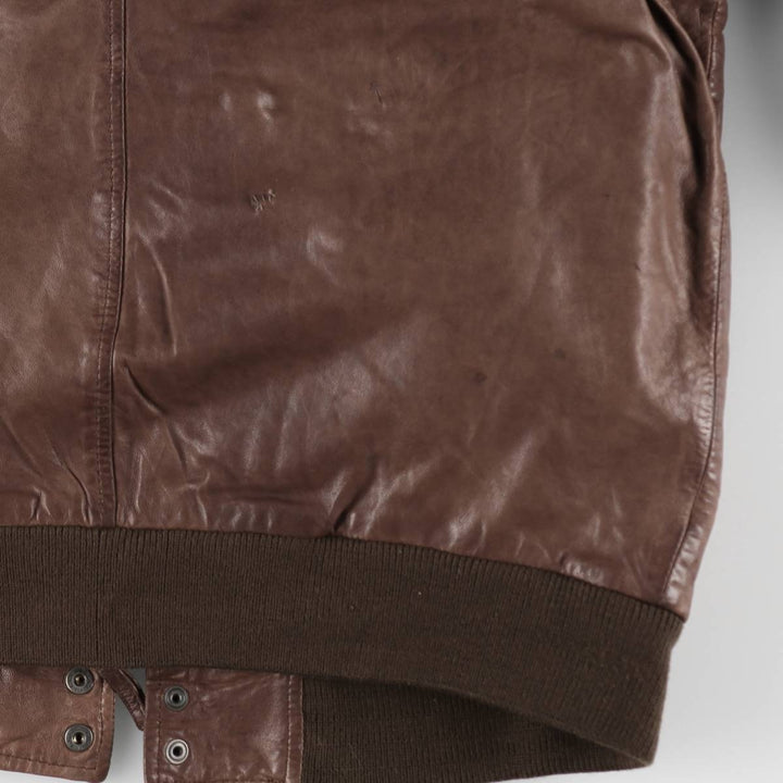 Quiksilver collared padded leather blouson, men's size L (approx.) Genuine Leather Lambskin brown type Vintage Second Hand