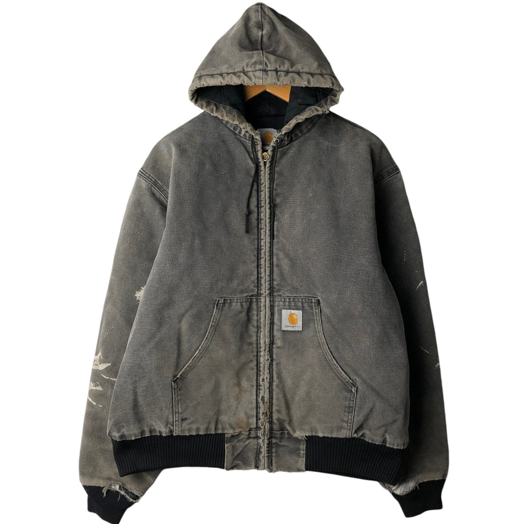 Carhartt Active Jacket Duck Full Zip Hoodie Men's L size unclear black type Vintage Second Hand