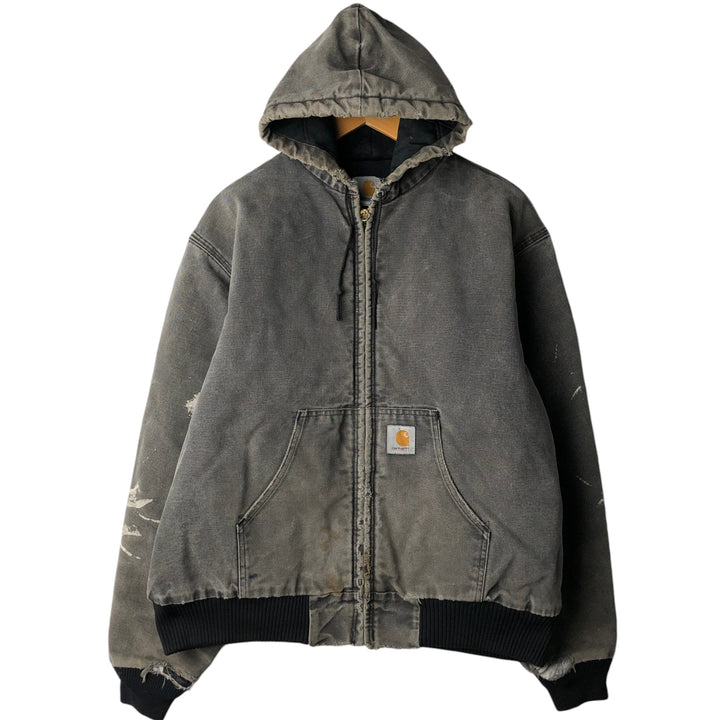 Carhartt Active Jacket Duck Full Zip Hoodie Men's L size unclear black type Vintage Second Hand