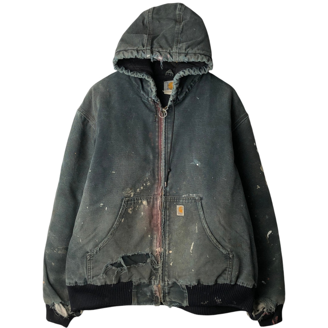 Carhartt Active Jacket Duck Full Zip Hoodie Men's XL polyester turquoise blue Vintage Second Hand