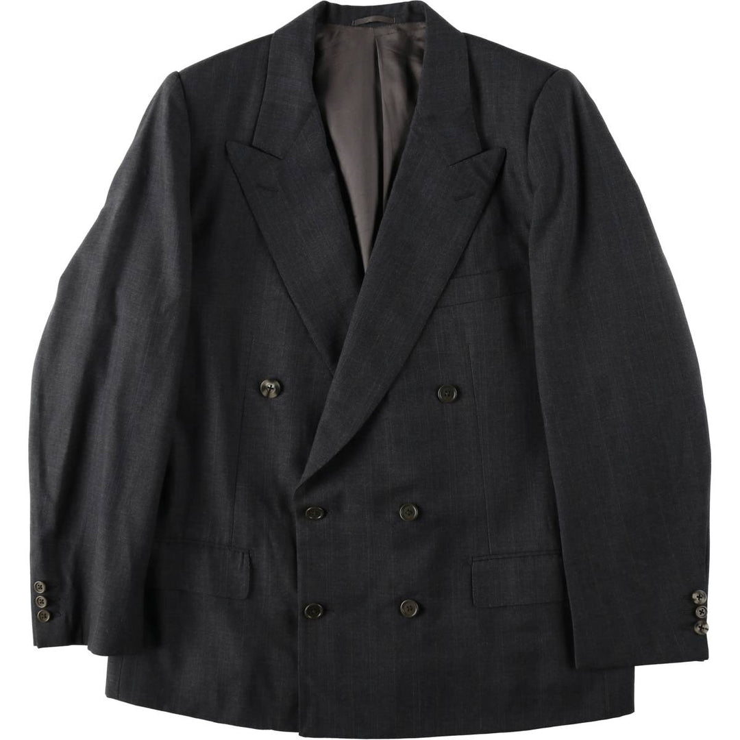 Burberry David Cenci Check Pattern Peaked Lapel Double-Breasted Wool Tailored Jacket, Made in Italy, Men's Size L (approx.) wool Charcoal Vintage Second Hand