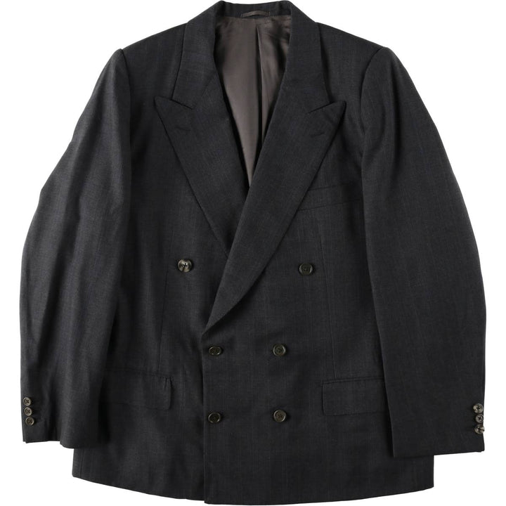 Burberry David Cenci Check Pattern Peaked Lapel Double-Breasted Wool Tailored Jacket, Made in Italy, Men's Size L (approx.) wool Charcoal Vintage Second Hand