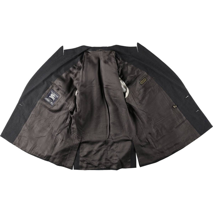 Burberry David Cenci Check Pattern Peaked Lapel Double-Breasted Wool Tailored Jacket, Made in Italy, Men's Size L (approx.) wool Charcoal Vintage Second Hand