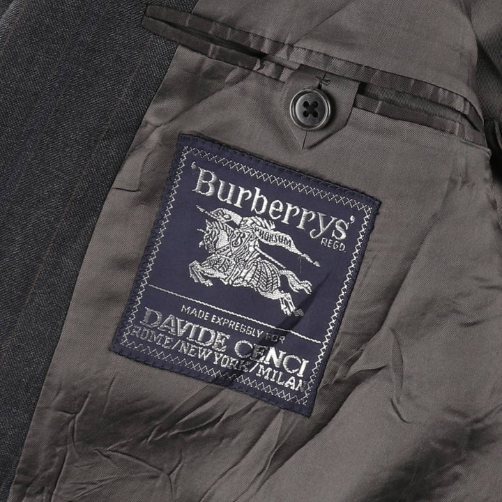 Burberry David Cenci Check Pattern Peaked Lapel Double-Breasted Wool Tailored Jacket, Made in Italy, Men's Size L (approx.) wool Charcoal Vintage Second Hand