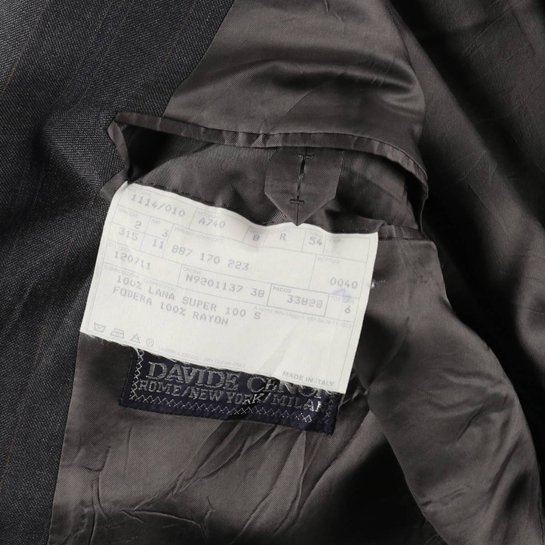 Burberry David Cenci Check Pattern Peaked Lapel Double-Breasted Wool Tailored Jacket, Made in Italy, Men's Size L (approx.) wool Charcoal Vintage Second Hand
