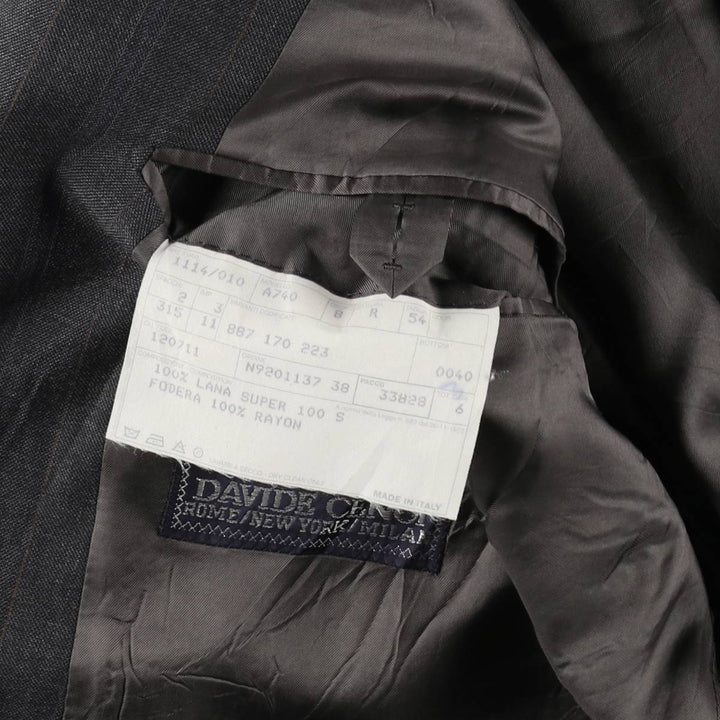Burberry David Cenci Check Pattern Peaked Lapel Double-Breasted Wool Tailored Jacket, Made in Italy, Men's Size L (approx.) wool Charcoal Vintage Second Hand