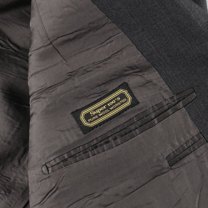 Burberry David Cenci Check Pattern Peaked Lapel Double-Breasted Wool Tailored Jacket, Made in Italy, Men's Size L (approx.) wool Charcoal Vintage Second Hand