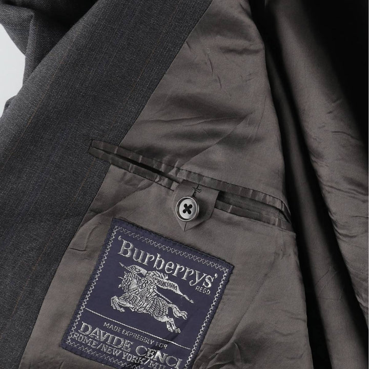 Burberry David Cenci Check Pattern Peaked Lapel Double-Breasted Wool Tailored Jacket, Made in Italy, Men's Size L (approx.) wool Charcoal Vintage Second Hand