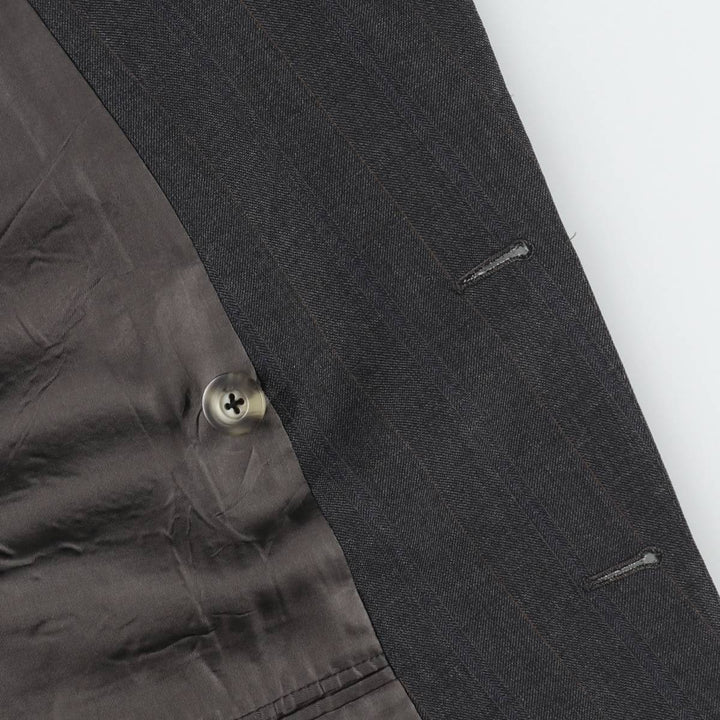 Burberry David Cenci Check Pattern Peaked Lapel Double-Breasted Wool Tailored Jacket, Made in Italy, Men's Size L (approx.) wool Charcoal Vintage Second Hand