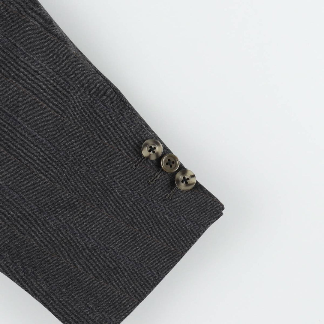 Burberry David Cenci Check Pattern Peaked Lapel Double-Breasted Wool Tailored Jacket, Made in Italy, Men's Size L (approx.) wool Charcoal Vintage Second Hand