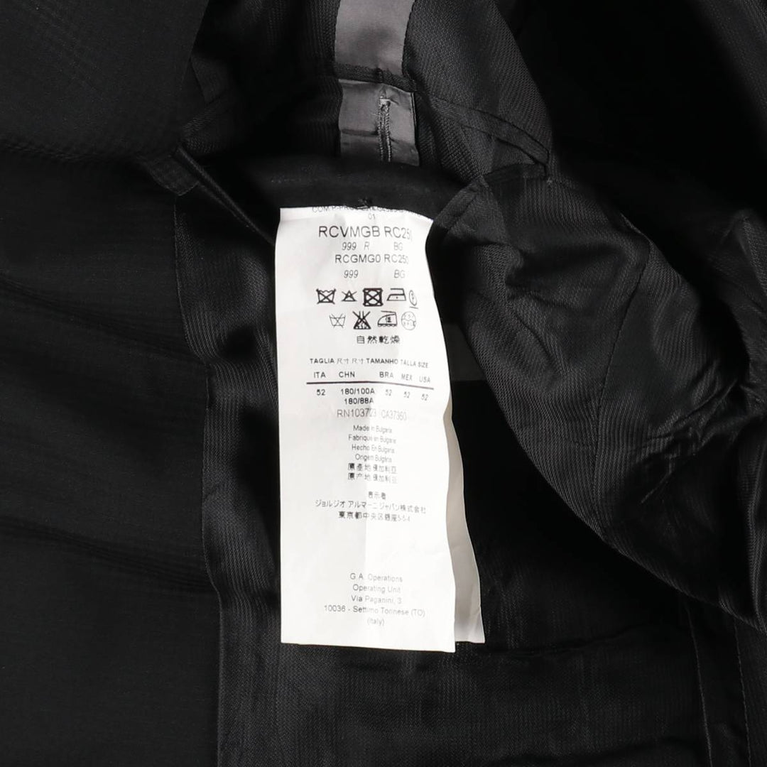 Armani COLLEZIONI M LINE Check Pattern Peaked Lapel Wool Tailored Jacket (Men's Size M) polyester black type Vintage Second Hand