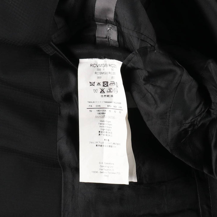 Armani COLLEZIONI M LINE Check Pattern Peaked Lapel Wool Tailored Jacket (Men's Size M) polyester black type Vintage Second Hand