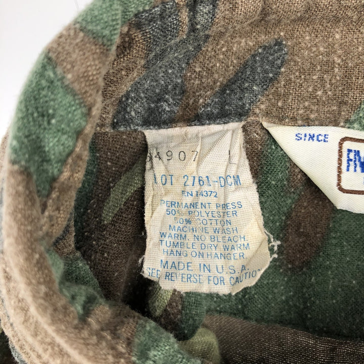 80s-90'S Five Brother Woodland Camo Long-Sleeve Light Flannel Shirt, Made in USA, Men's Size L (Equivalent), Vintage polyester green type Vintage Second Hand