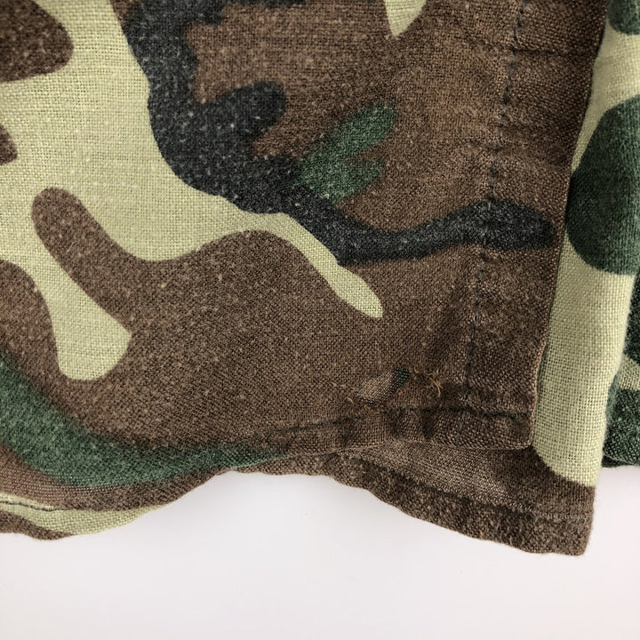 80s-90'S Five Brother Woodland Camo Long-Sleeve Light Flannel Shirt, Made in USA, Men's Size L (Equivalent), Vintage polyester green type Vintage Second Hand